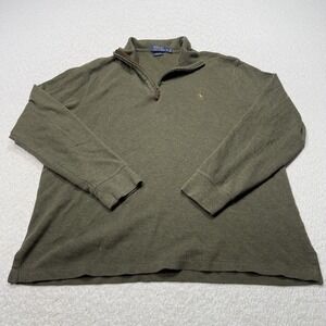 Polo Ralph Lauren Mens Sweater 1/4 Zip Pullover Green Knit Cotton Estate Rib XL